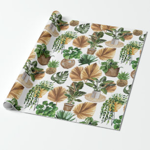 Cosy Boho Watercolor Pattern Indoor House Plants W Wrapping Paper