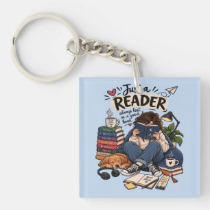 Cosy Book Lover Reading Illustration Key Ring