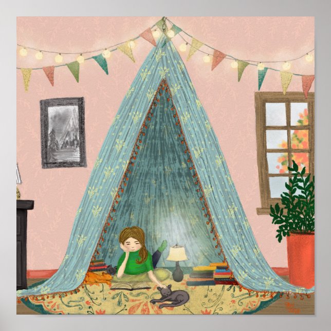 Cosy Book Nook Camp-In Caturday Poster (Front)