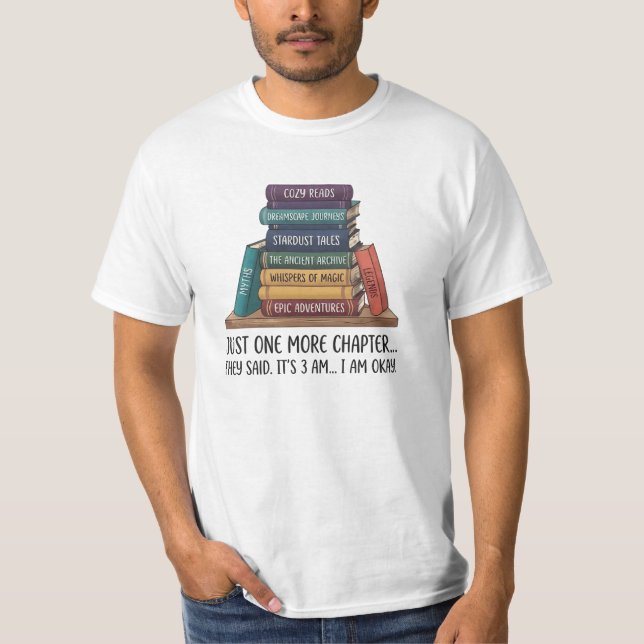 Cosy Book Stack Reading Quote T-Shirt (Front)