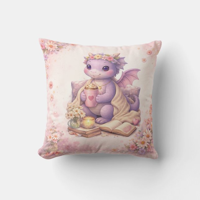 Cosy Bookish Mum Dragon Coffee Throw Pillow (Front)