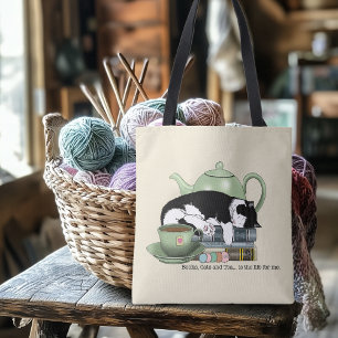 Cosy Books Cat Tuxedo Tea Cute Green Teapot Reader Crossbody Bag