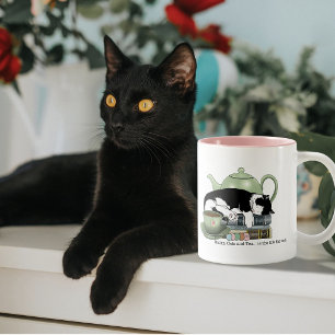 Cosy Books Cat Tuxedo Tea Cute Green Teapot Reader Two-Tone Coffee Mug