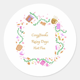 Cosy Books, Rainy Days, Hot Tea Classic Round Sticker