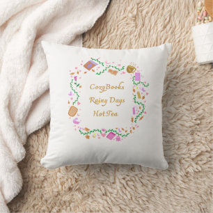 Cosy Books, Rainy Days. Hot Tea Cushion