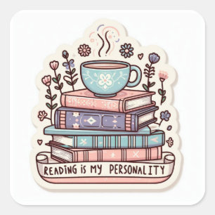 Cosy Bookstack & Coffee Sticker - Reading Is My Pe