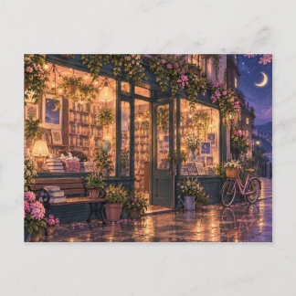 Cosy Bookstore on a Rainy Night Postcard
