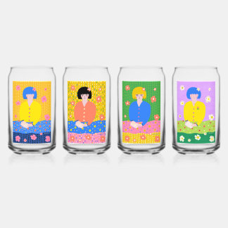 Cosy Bookworm Folk Art Reading Girl Can Glass