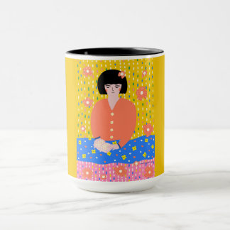 Cosy Bookworm Folk Art Reading Girl Mug