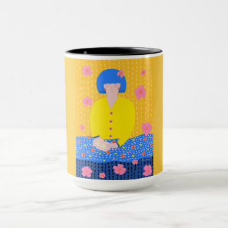Cosy Bookworm Folk Art Reading Girl Mug