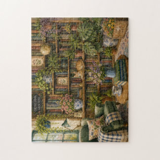 Cosy Botanical Bookstore Cat Puzzle | Watercolor L