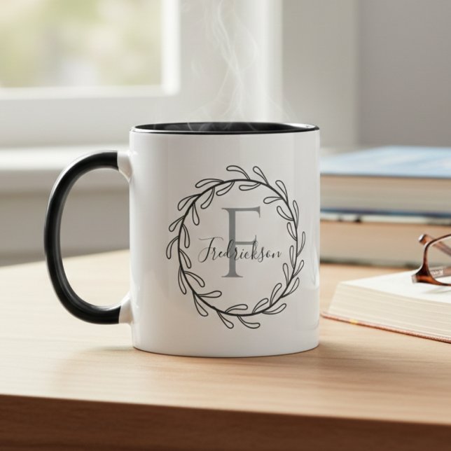Cosy Botanical Monogram Personalised Initial Mug (Floral monogram coffee mug)