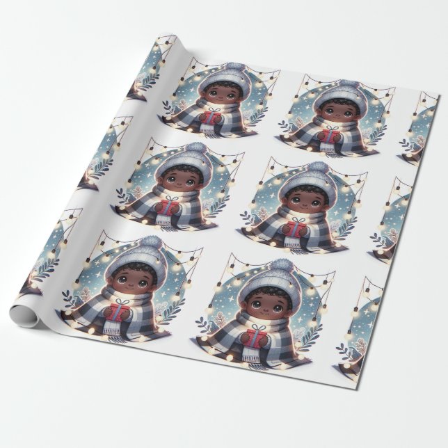 Cosy Boy in Blanket- Christmas Wrapping Paper (Unrolled)