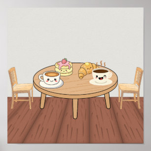 Cosy Breakfast Café Poster Coffee, Pancakes & Cr