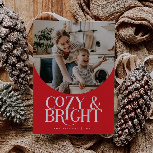 Cosy Bright Elegant Photo Red Holiday Card (Creator Uploaded)