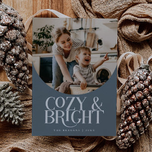 Cosy Bright Elegant Photo Slate Blue Holiday Card