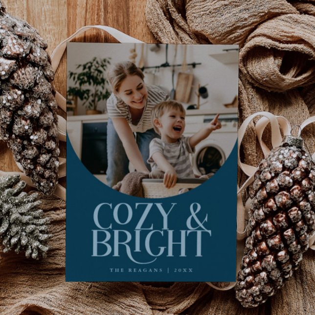 Cosy Bright Elegant Photo Teal Holiday Card (Creator Uploaded)