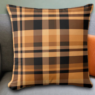 Cosy Brown Orange Plaid Fall Autumn Cushion