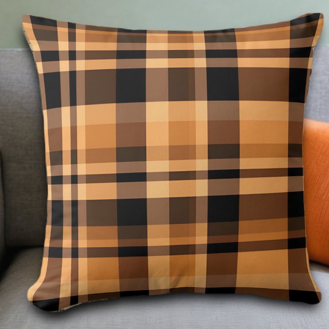 Cosy Brown Orange Plaid Fall Autumn Cushion (Creator Uploaded)