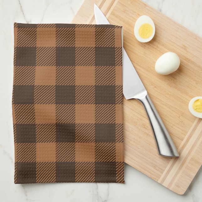 Cosy Brown Plaid Buffalo Print Pattern Tea Towel (Quarter Fold)