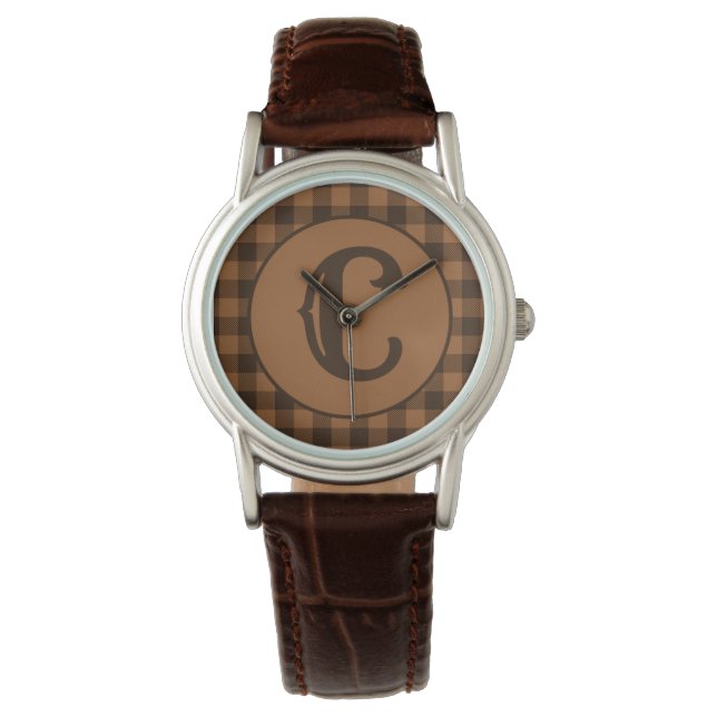 Cosy Brown Plaid Buffalo Print Pattern Watch (Front)