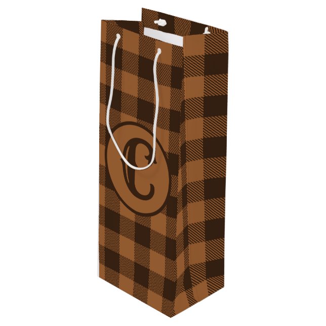 Cosy Brown Plaid Buffalo Print Pattern Wine Gift Bag (Front Angled)