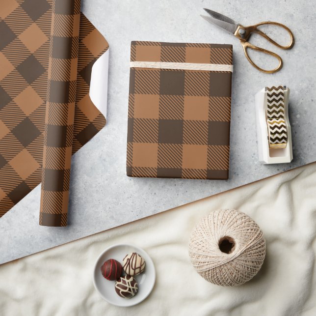Cosy Brown Plaid Buffalo Print Pattern Wrapping Paper (Crafts)