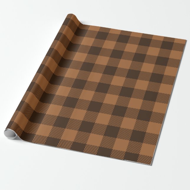 Cosy Brown Plaid Buffalo Print Pattern Wrapping Paper (Unrolled)