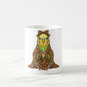 Cosy Budgie in Leopard Print Blanket Coffee Mug