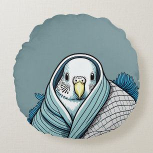 Cosy Budgie Wrapped in Blanket Round Throw Pillow