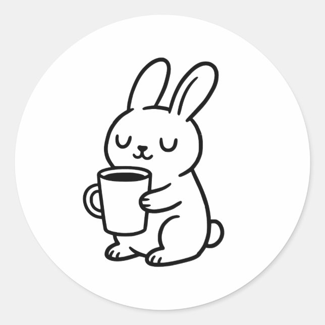 Cosy Bunny Coffee Doodle Classic Round Sticker (Front)