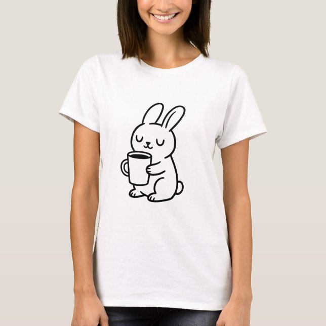 Cosy Bunny Coffee Doodle T-Shirt (Front)