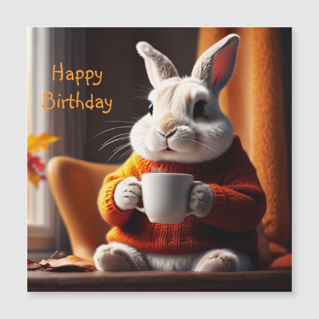 Cosy Bunny Magnetic Birthday Card (Front)