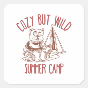 Cosy But Wild Summer Camp– Vintage Cat Square Sticker
