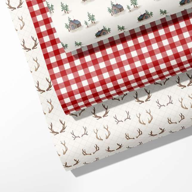 "Cosy Cabin, Antler, Buffalo Plaid Wrapping Paper Sheet (Creator Uploaded)