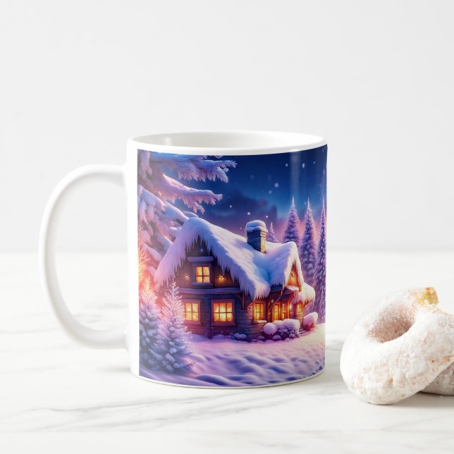 Cosy Cabin At Winter Wonderland Coffee Mug (With Donut)