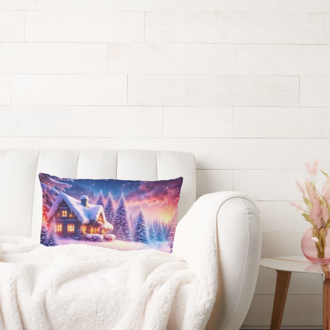 Cosy Cabin At Winter Wonderland Lumbar Pillow (Couch)