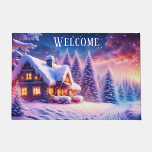 Cosy Cabin At Winter Wonderland Welcome Mat