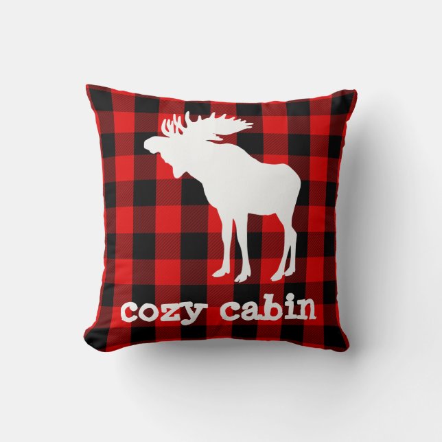 Cosy Cabin Buffalo Plaid Moose Cushion (Front)