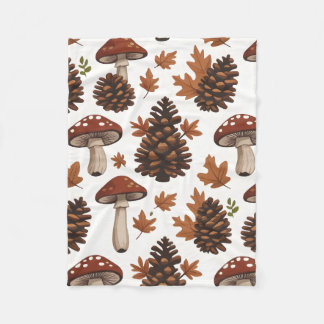 Cosy Cabin-Core Mushrooms & Pinecones | Baby Blank Fleece Blanket