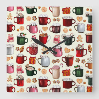 Cosy Cabin Hot Cocoa and Winter Treats Square Wall Clock