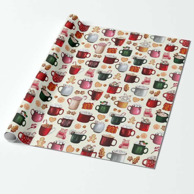Cosy Cabin Hot Cocoa and Winter Treats Wrapping Paper (Unrolled)
