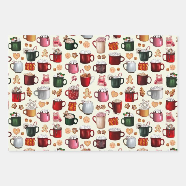 Cosy Cabin Hot Cocoa and Winter Treats Wrapping Paper Sheet (Front)
