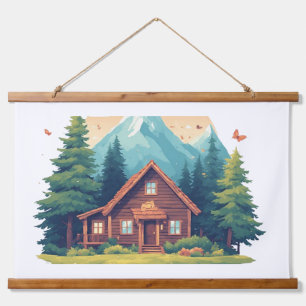 Cosy Cabin in Mountain Forest Hanging Tapestry