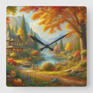 Cosy Cabin In The Woods Square Wall Clock