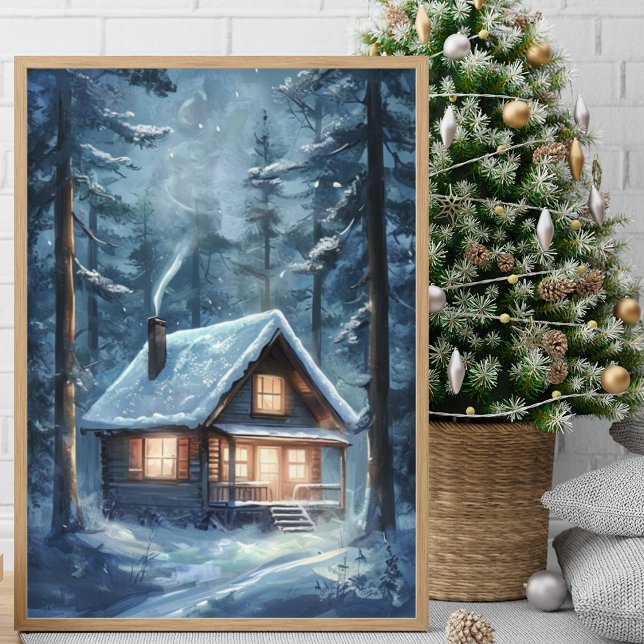 Cosy Cabin Nestled in Snowy Forest Poster (Creator Uploaded)