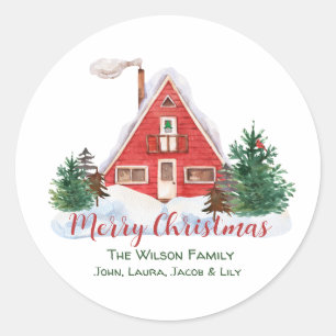 Cosy Cabin Red Cardinal Green Pine Gnome Custom Classic Round Sticker