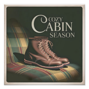 Cosy Cabin Season Heritage Boots Plaid Fall Art Photo Print