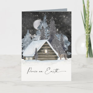 Cosy Cabin Wintry Watercolor Holiday Scene Card