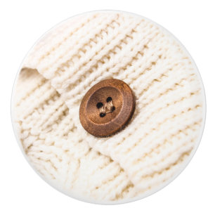 Cosy cable knit sweater button rustic brown cream ceramic knob